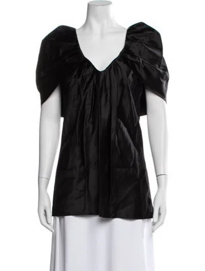 Pre-owned Marina Moscone V-neck Short Sleeve Top W/ Tags In Black