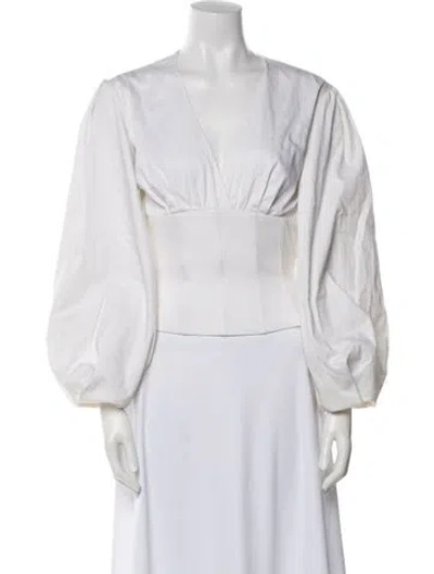 Pre-owned Marina Moscone V-neck Three-quarter Sleeve Crop Top In White