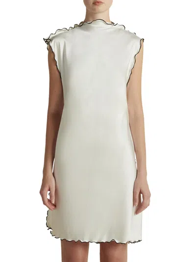 Marina Moscone Women's Cady Mini Sheath With Scalloped Edge In White