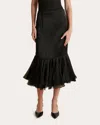Marina Moscone Women's Cady Organza Flounced Pencil Skirt In Black