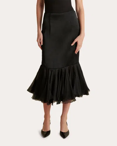Marina Moscone Women's Cady Organza Flounced Pencil Skirt In Black