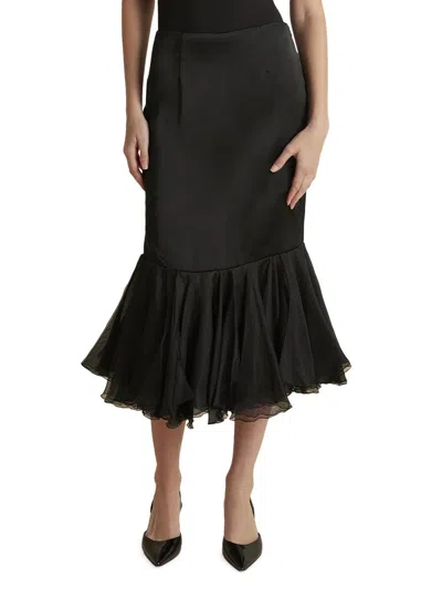Marina Moscone Women's Cady Skirt With Organza Founce Hem In Black