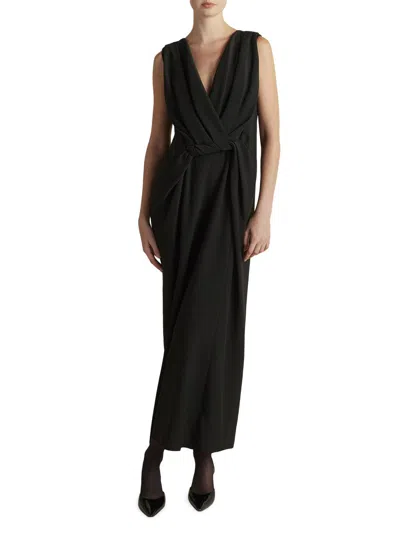Marina Moscone Women's Cady V-neck Draped Twist Belt Dress In Black