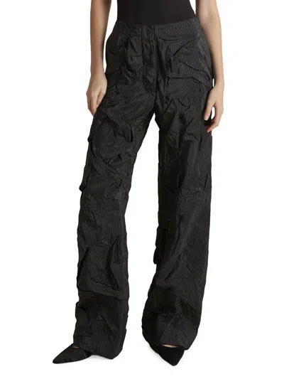 Marina Moscone Women's Crushed Pinstripe Parachute Trouser In Blue
