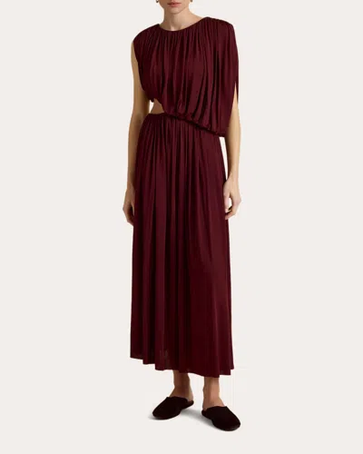 Marina Moscone Gathered Draped Maxi Dress In Burgundy