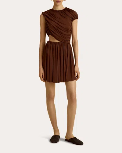 Marina Moscone Women's Jersey Cutout Gathered Drape Mini Dress In Brown