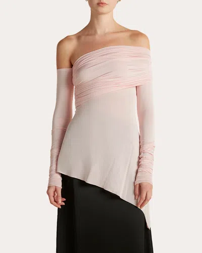 Marina Moscone Women's Jersey Draped Asymmetric Top In Pink