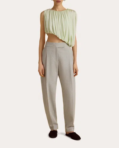 Marina Moscone Women's Jersey Gathered Drape Asymmetric Crop Top In Green