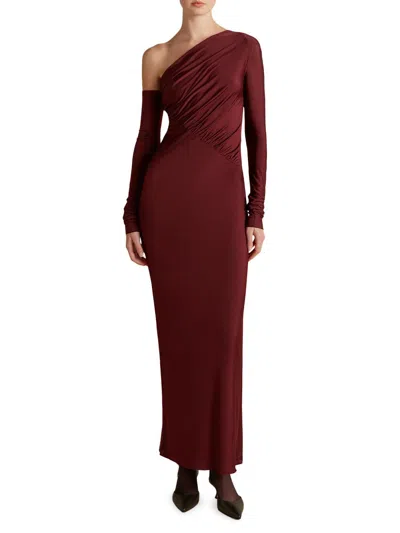 Marina Moscone Women's Jersey One-shoulder Draped Dress In Burgundy