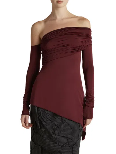 Marina Moscone Women's Jersey One-shoulder Draped Top In Burgundy