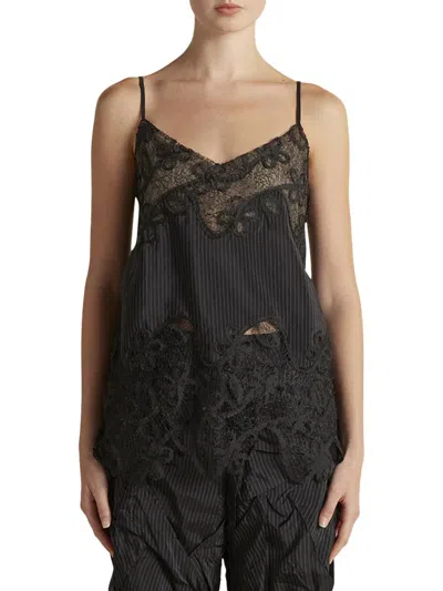 Marina Moscone Women's Pinstripe Camisole With Lace Inlay In Blue