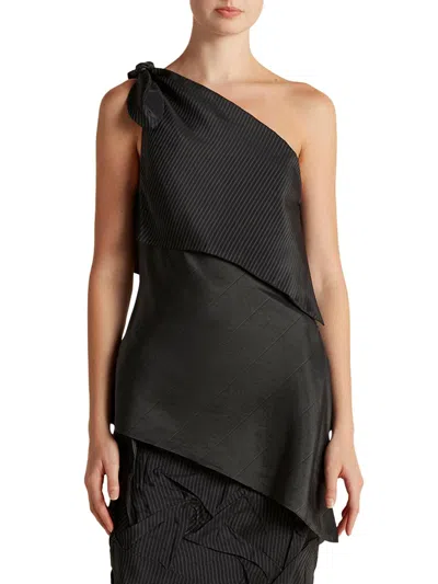 Marina Moscone Women's Pinstripe Triangle Draped Top In Black