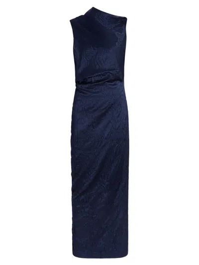 Marina Moscone Women's Satin Jacquard Column Dress In Blue