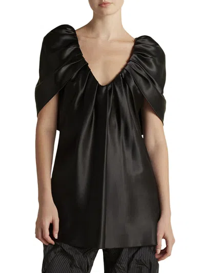 Marina Moscone Women's Satin Top With Draped Neckline In Black
