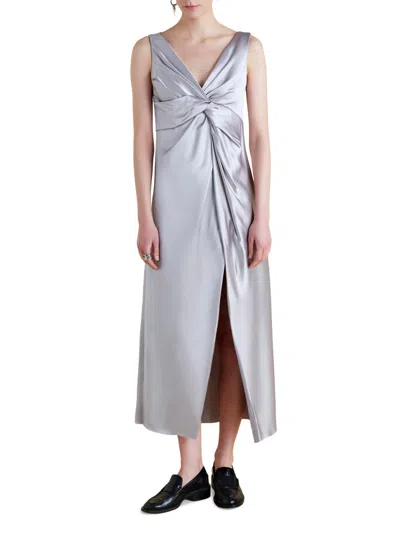 Marina Moscone Women's Satin V-neck Twist Dress In Gray