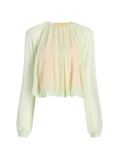 Marina Moscone Women's Silk Long Sleeve Gathered Blouse In Green