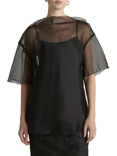 Marina Moscone Women's Silk Organza T-shirt With Scalloped Edge In Black