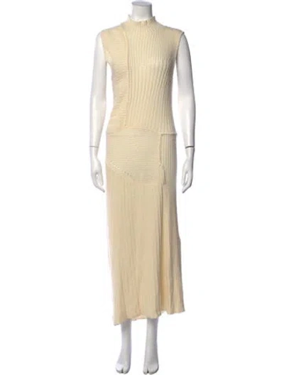 Pre-owned Marina Moscone Wool Long Dress In Neutrals
