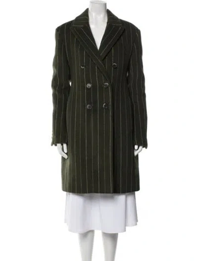 Pre-owned Marina Moscone Wool Striped Coat W/ Tags In Green