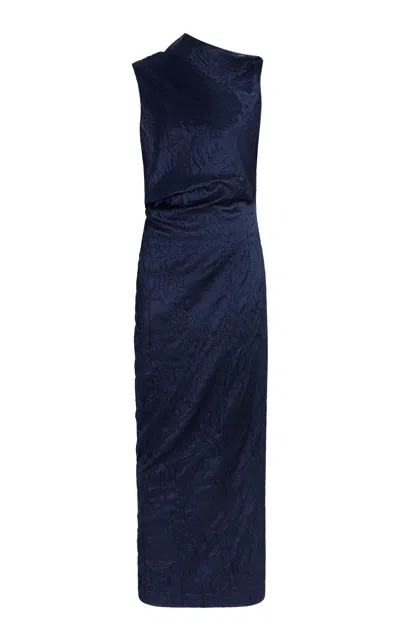 Marina Moscone Wool-blend Jacquard Column Midi Dress In Blue