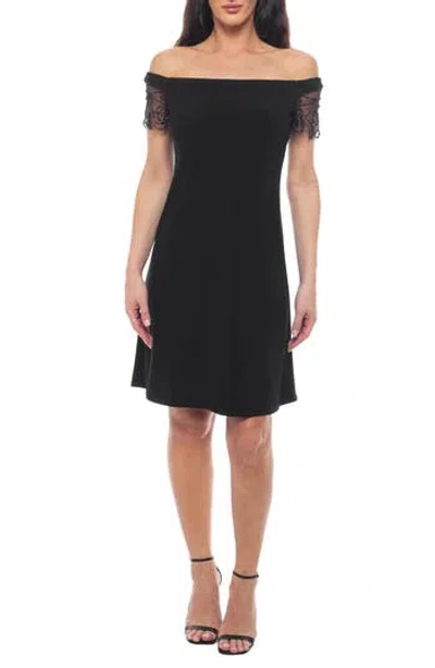 MARINA MARINA OFF THE SHOULDER BEADED SLEEVE A-LINE DRESS