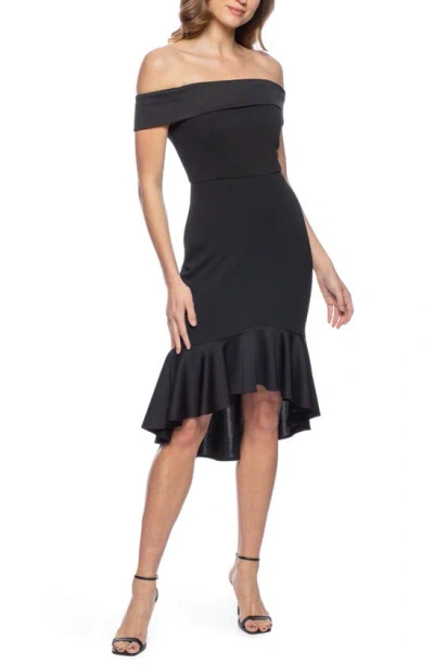Marina Off-the-shoulder High-low Hem Cocktail Dress In Black