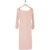 Marina Off The Shoulder Long Sleeve Beaded Midi Dress In Blush