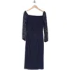 Marina Off The Shoulder Long Sleeve Beaded Midi Dress In Navy