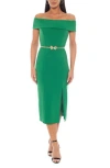 Marina Off The Shoulder Scuba Midi Dress In Green