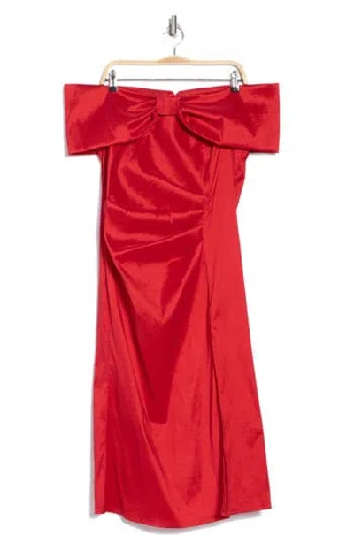 Marina Off The Shoulder Taffeta Cocktail Dress In Red