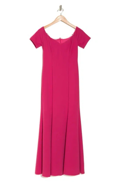 Marina Off The Shoulder Trumpet Gown In Fuchsia