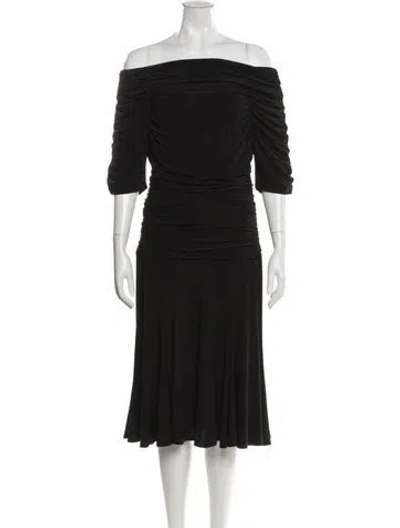 Pre-owned Marina Off-the-shoulder Midi Length Dress In Black