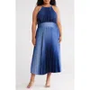Marina Ombré Halter Neck Pleated Midi Dress In Blue