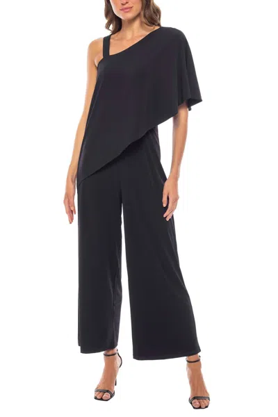 Marina One Shoulder Asymmetrical Neck Short Flutter Sleeve Wide Leg Jumpsuit In Black