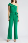 Marina One-shoulder Belted Jumpsuit In Green