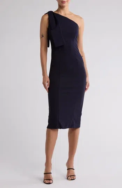 Marina One-shoulder Bow Crepe Midi Dress In Navy
