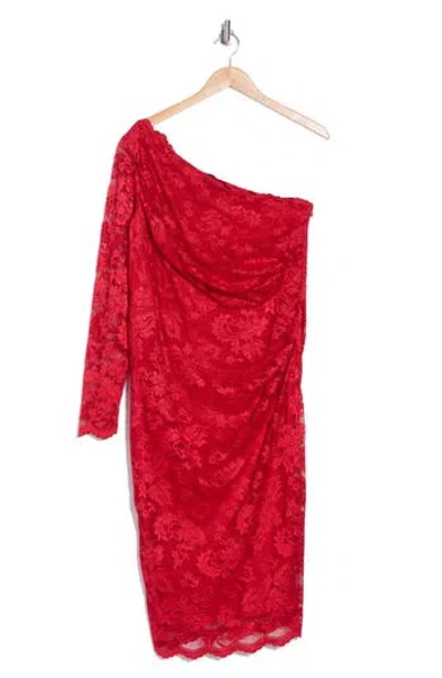Marina One-shoulder Lace Cocktail Dress In Red