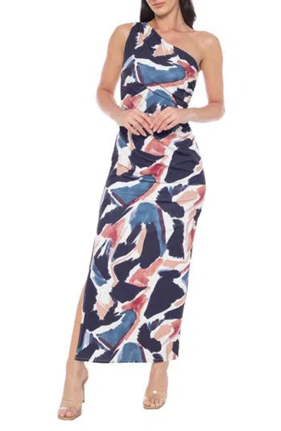 Marina One Shoulder Printed Maxi Dress In Multi
