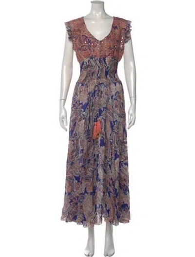 Pre-owned Marina Paisley Print Long Dress In Multi
