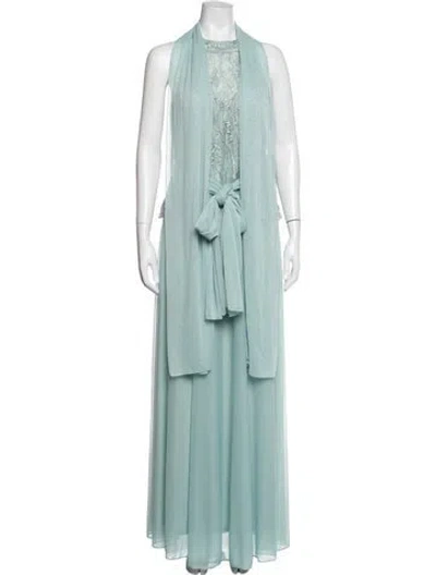 Pre-owned Marina Patterned Long Dress In Blue/green