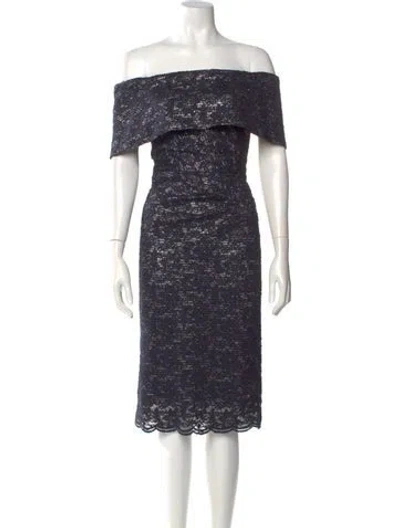 Pre-owned Marina Patterned Midi Length Dress In Blue