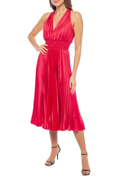 Marina Pleated Charmeuse Midi Dress In Berry