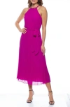 Marina Pleated Chiffon Halter Dress In Magenta