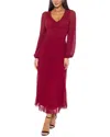 Marina Blouson Long Sleeve Midi Dress In Red