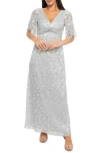 Marina Pleated Foil Gown In Silver