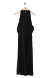 Marina Pleated High Neck Dress In Black