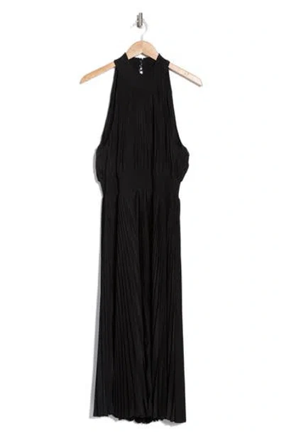 Marina Pleated High Neck Dress In Black