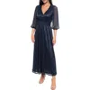 Marina Pleated Metallic Maxi Dress In Navy