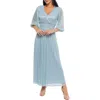 Marina Pleated Metallic Maxi Dress In Sky