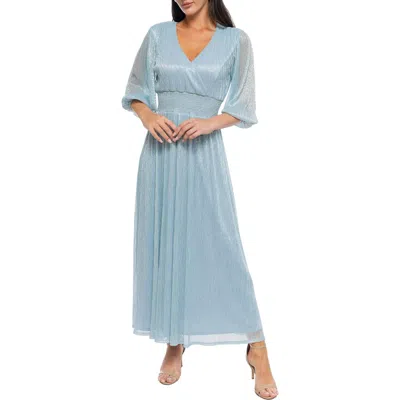 Marina Pleated Metallic Maxi Dress In Sky